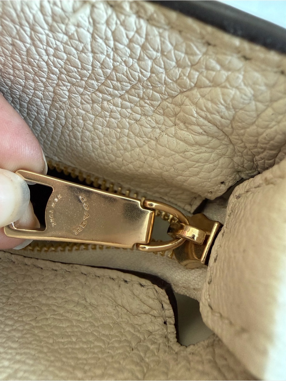 Coach White Pebble Leather Tote with Gold Chain Handles - Picture 6 of 11